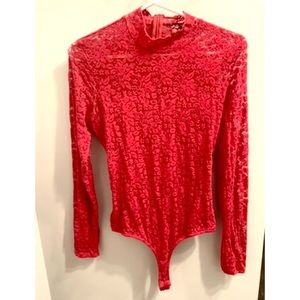 GUESS Red Lace Bodysuit Size M